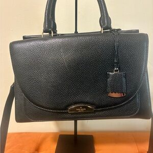 kate spade Black Pebbled Leather Top-Handle Satchel with Shoulder Strap
